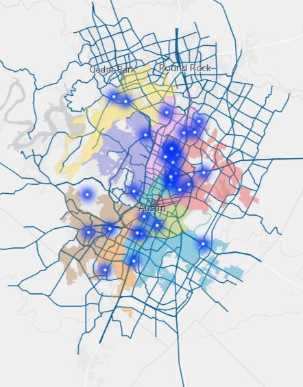 Crowdsourced map of improper notices to vacate in Austin during the COVID-19 pandemic. TRLA/BASTA, 2020.