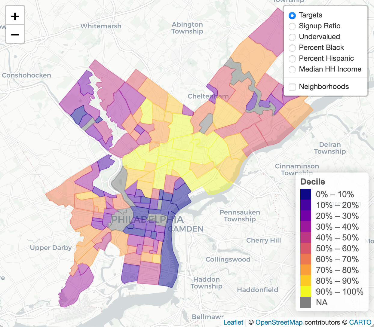 Analysis and mapping to track underenrollment in Philadelphia's Do-Not-Solicit Program, designed to prevent homeowners from being harassed by wholesale homebuyers.